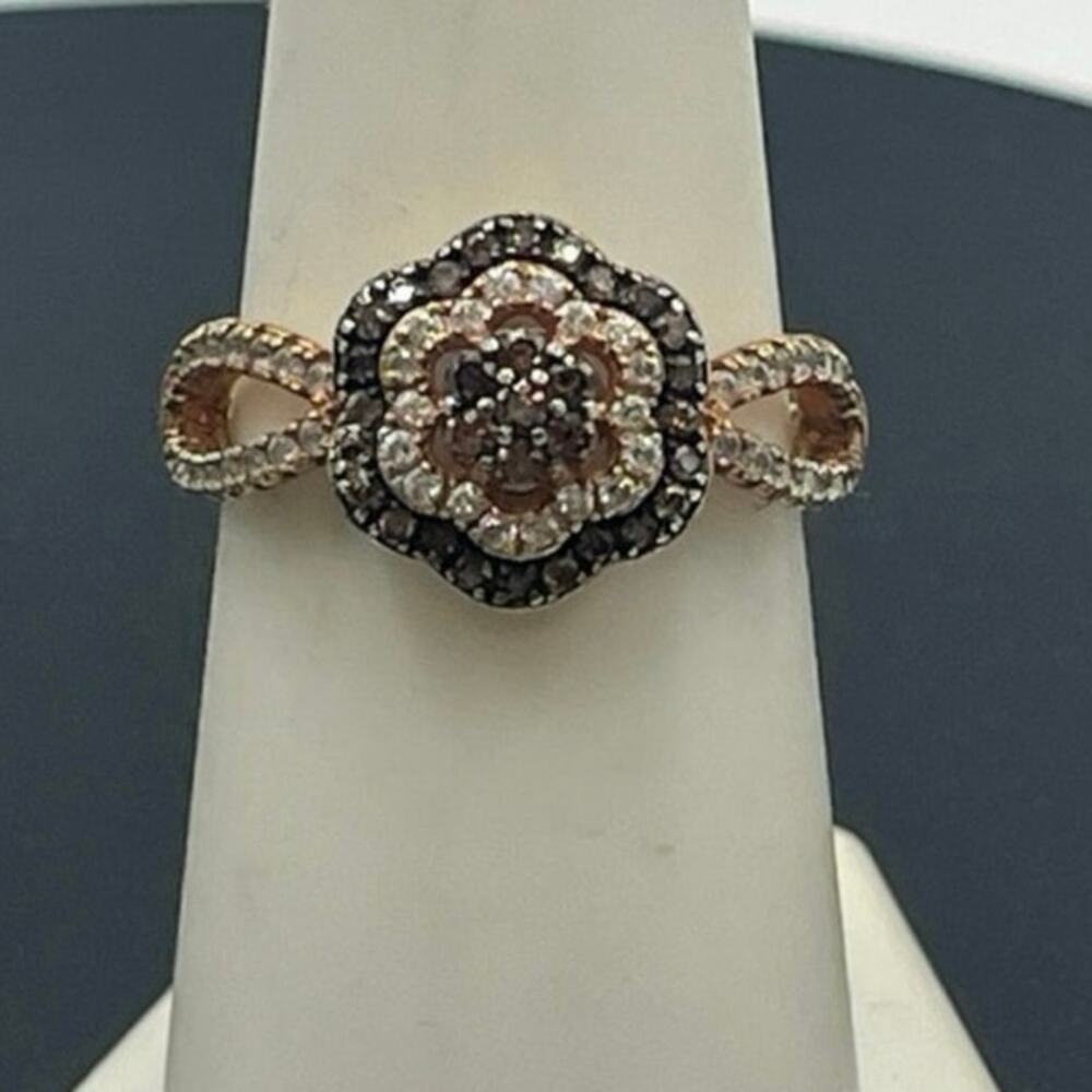 FZN CN Brown Clear Cubic Zirconia 18k Rose Gold Over Sterling Silver Ring Sz 7.5